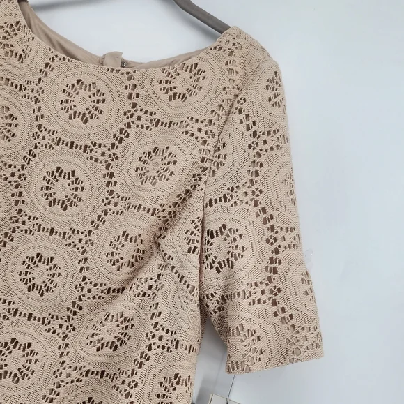 Adrianna Papell Crochet Lace Shift Dress Sand Beige Size 16 New